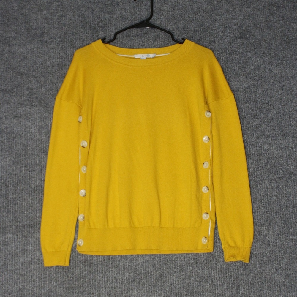 Boden Sweater Womens XS Yellow Wool Cotton Blend Button Side Pullover Knit